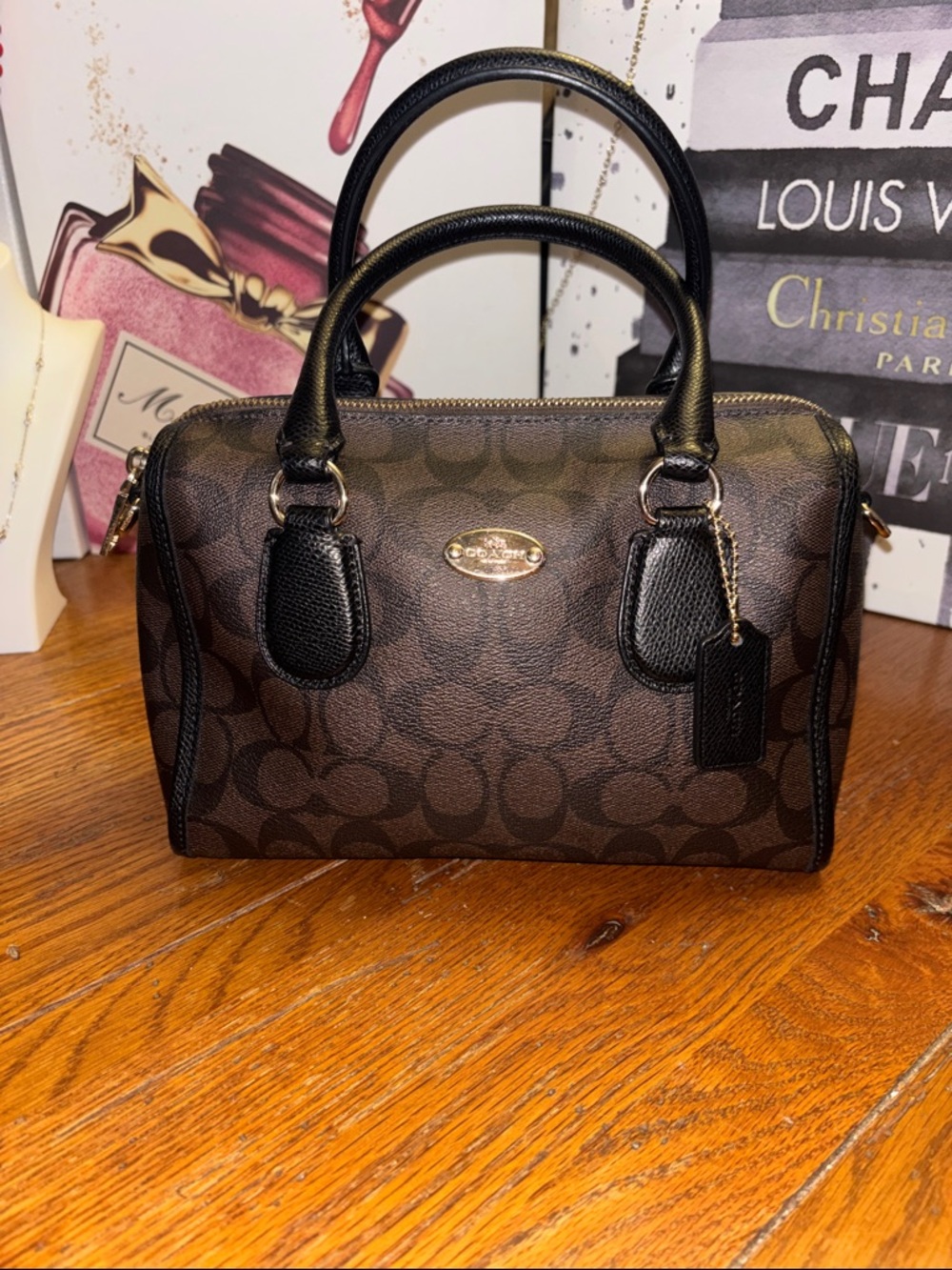 Coach Mini Bennett Satchel Signature Brown Black F34084 Gold Hardware